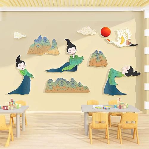 幼儿园墙面装饰中国古风只此青绿环创主题墙贴舞蹈教室布置文化墙