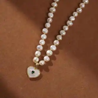 opz爱心贝壳珠项链珍珠饰品优雅法式轻奢珍珠项链送女友生日礼物爱