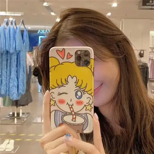 ins卡通奶茶大眼美少女苹果12手