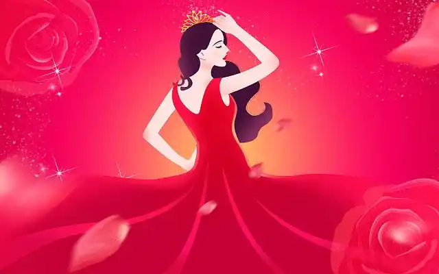 卡通女神38妇女节插画晚礼服美女横版插画38女生女神妇女节