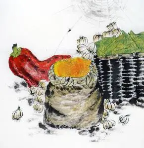 纯手绘四尺斗方客厅书房写意瓜果蔬菜五谷丰登名人字画中国画书画