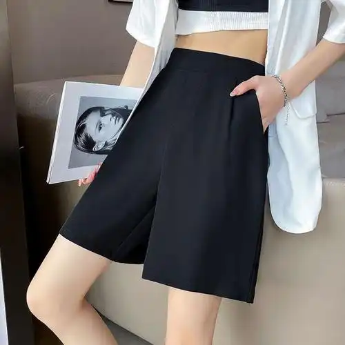 antwant女裤黑色西装五分裤女宽松薄款高腰a字型休闲短裤女视频