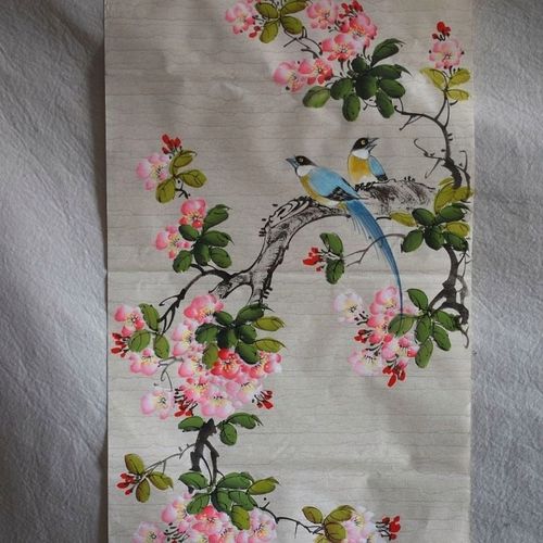 5米工笔花鸟纯手绘职业画家商品画桃花