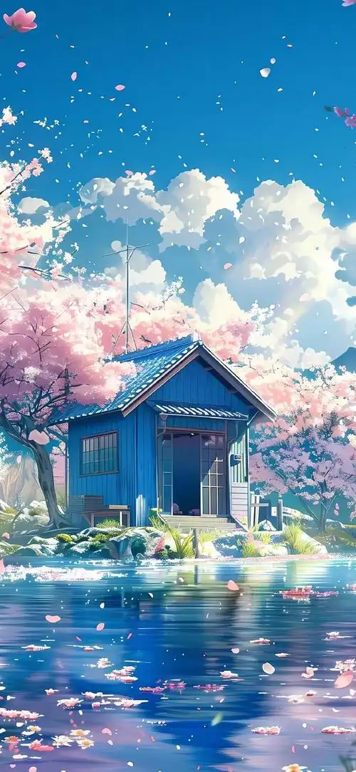 最美壁纸#在湖边的温馨小屋 动漫场景壁纸