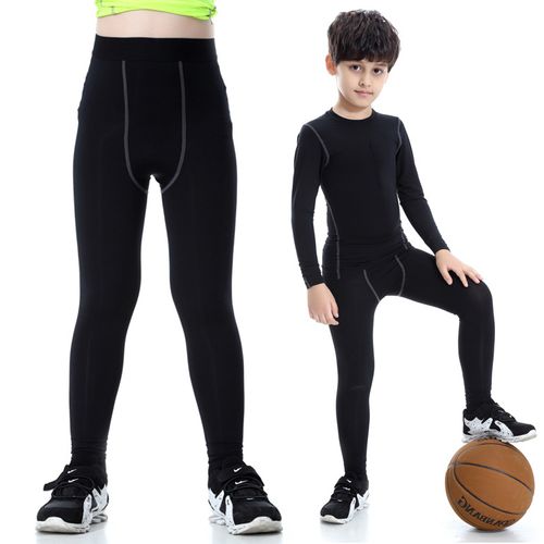 紧身裤男运动训练弹力加绒_男童速干打底裤 加绒pro运动健身训练跑步