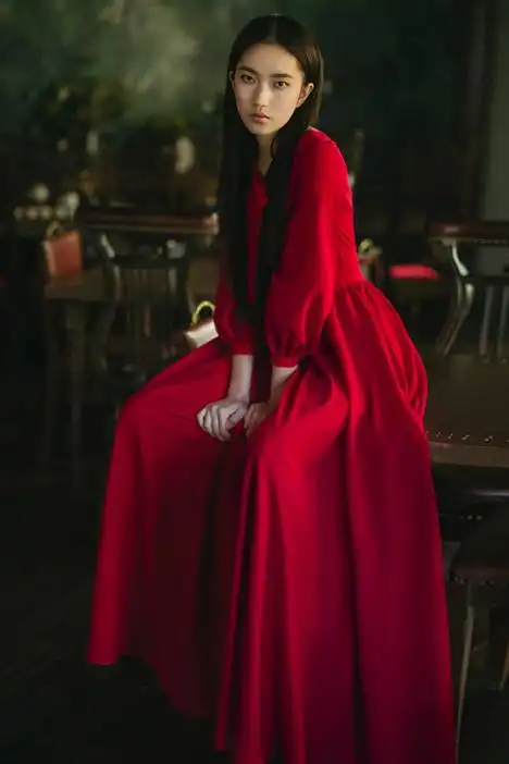 潘多拉 2016新款爱情的红玫瑰复古优雅红色连衣裙