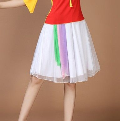 广场舞裙子半身夏季新款大摆纱裙红色短裙中老年人广场舞半身裙