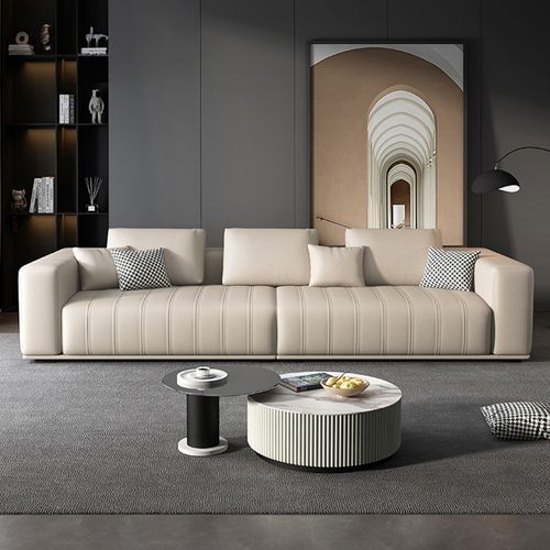 意式轻奢真皮沙发组合大小户型乳胶免洗沙发现代简约家居意式极简北欧