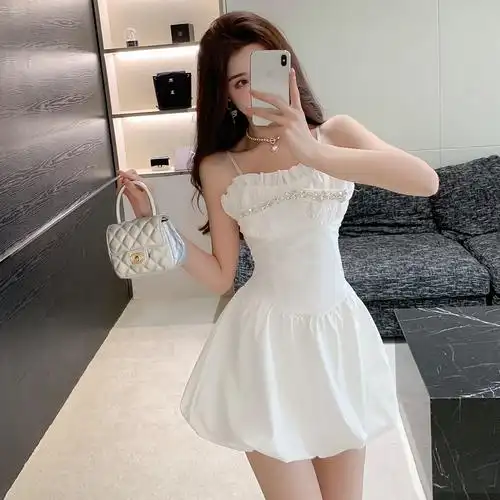 气质小香风小礼礼服短款连衣裙时尚吊带一字宴会礼服