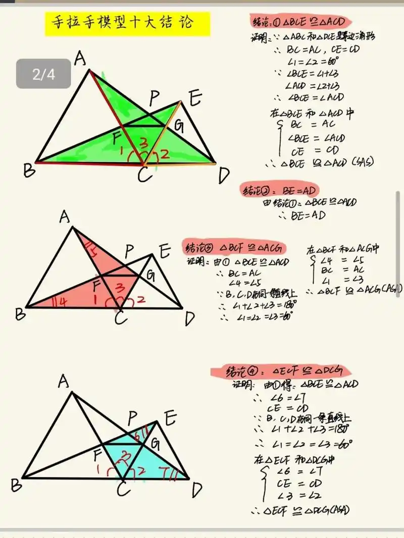八年级模型手拉手 人教版数学初二手拉手模型的十大结论证明