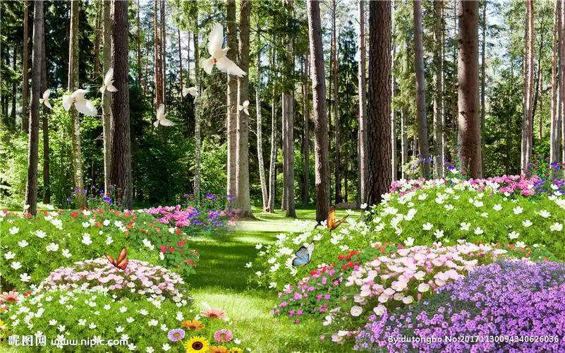 森林背景墙壁画图片