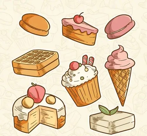 8款手绘甜点设计矢量素材
