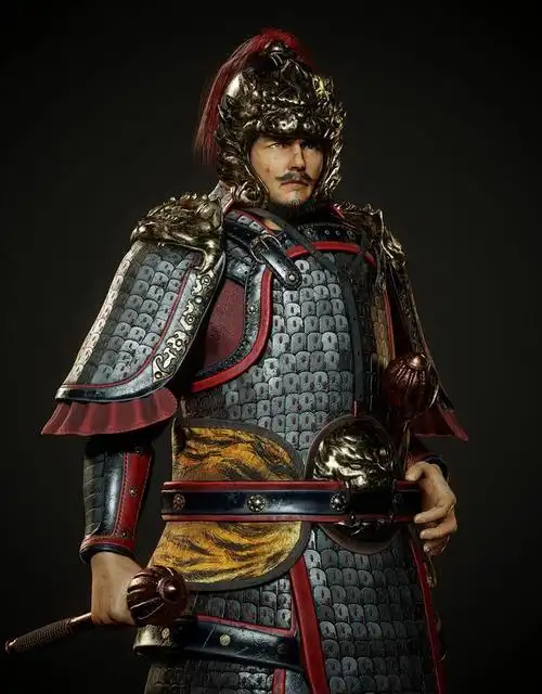 中国古代唐朝武将盔甲金瓜锤