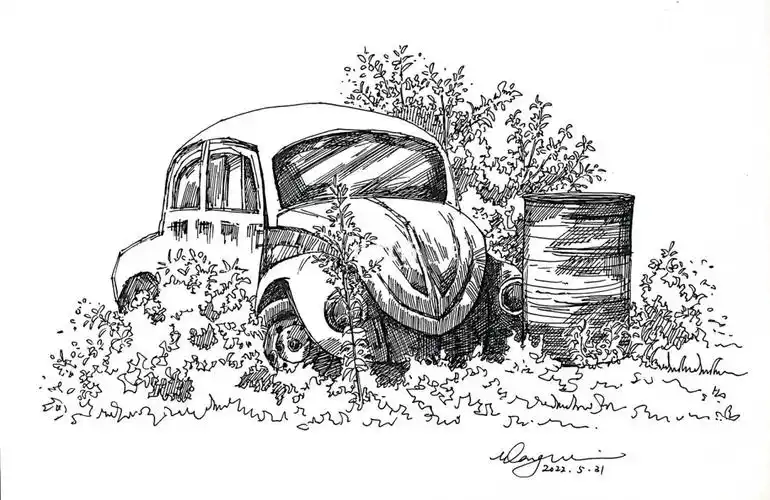 钢笔速写甲壳虫小汽车