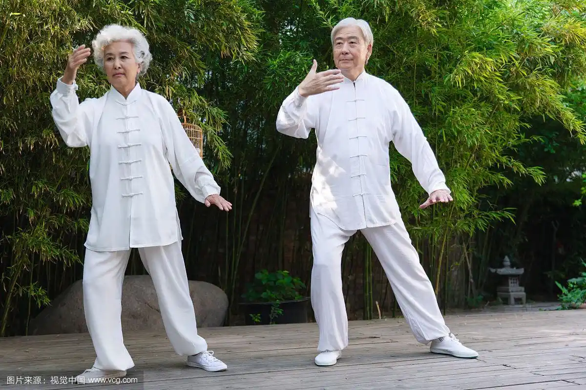 老年夫妇正在练太极拳