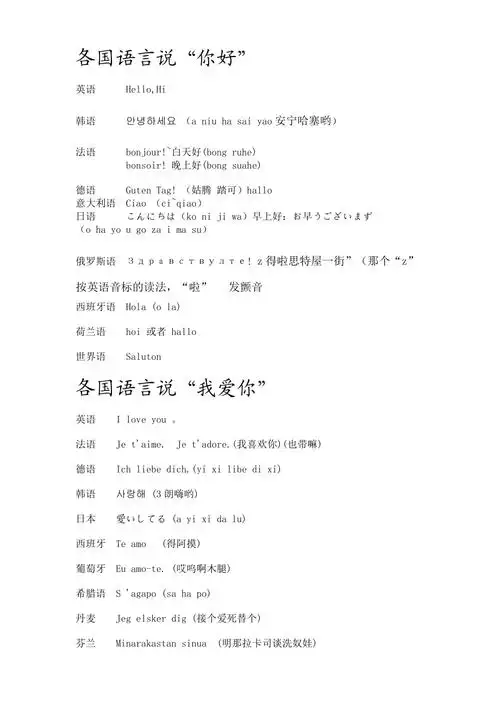 各国语言说你好