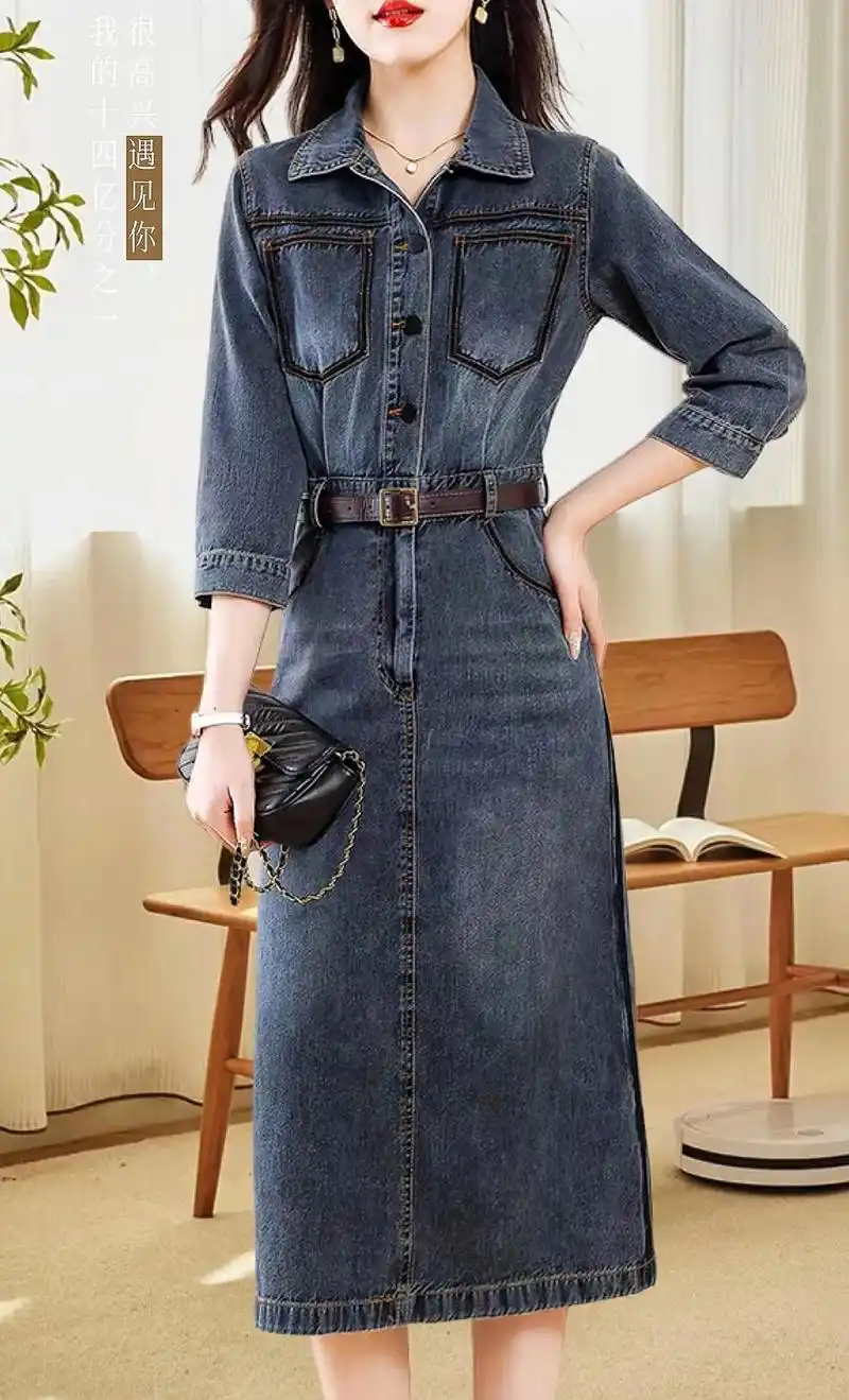 高级感时尚收腰牛仔连衣裙