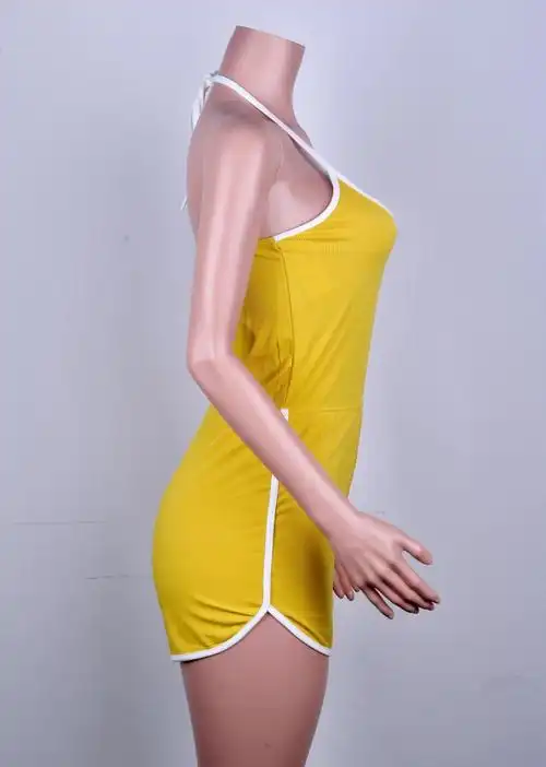 2020新款夏装欧美撞色边条纹修身绑带连体衣女居家健身连体裤