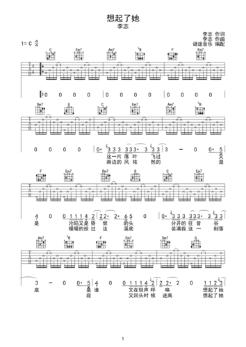 想起了她-李志谜途音乐吉他谱c调完美弹唱-虫虫吉他:www.ccguitar.cn