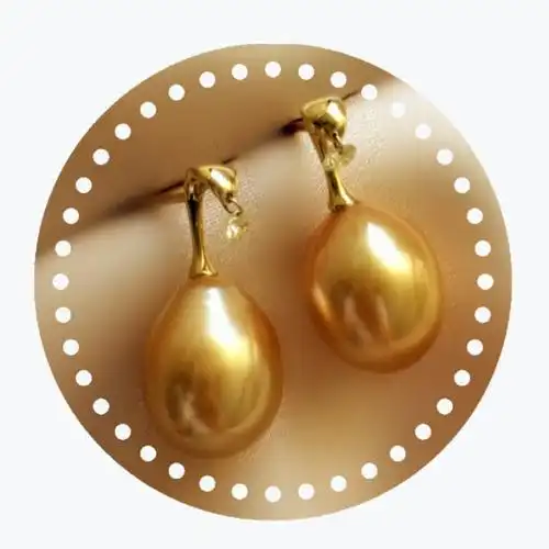 日本海水珍珠金色 会动的天然钻石 耳钉耳环 女 韩版18k黄金金珠