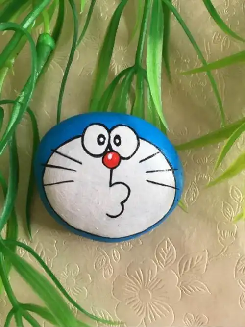 石头丙烯画叮当猫简笔画