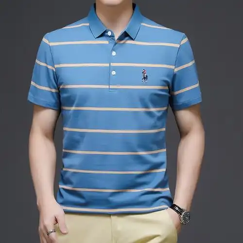 【cinessdt恤男图片】男装2021夏季新款商务短袖男式t恤条纹翻领(180