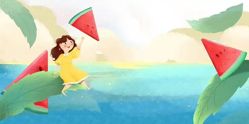 蓝色卡通大暑小暑海报背景24节气大暑小暑夏日夏天夏季背景