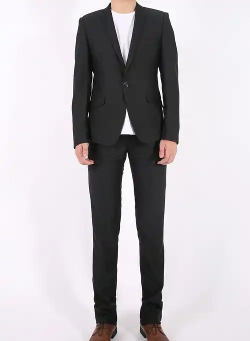 秋冬新款男装 韩版修身黑色亚光男士西装套-男式西服套装