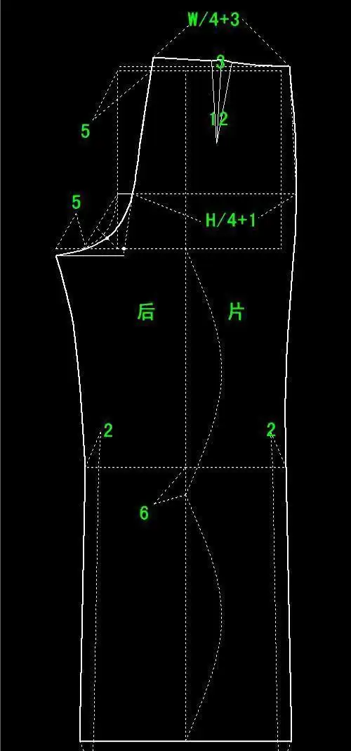 前后裤片的纸样图.今天的比较简单,主要学习阔腿的画法.