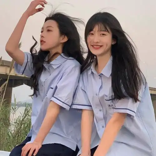 泰式泰国校服上衣衬衫短袖女jk制服夏季清水一中水蓝色裙一套全套