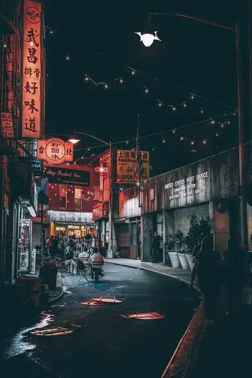 纽约的唐人街夜景风光摄影高清图片