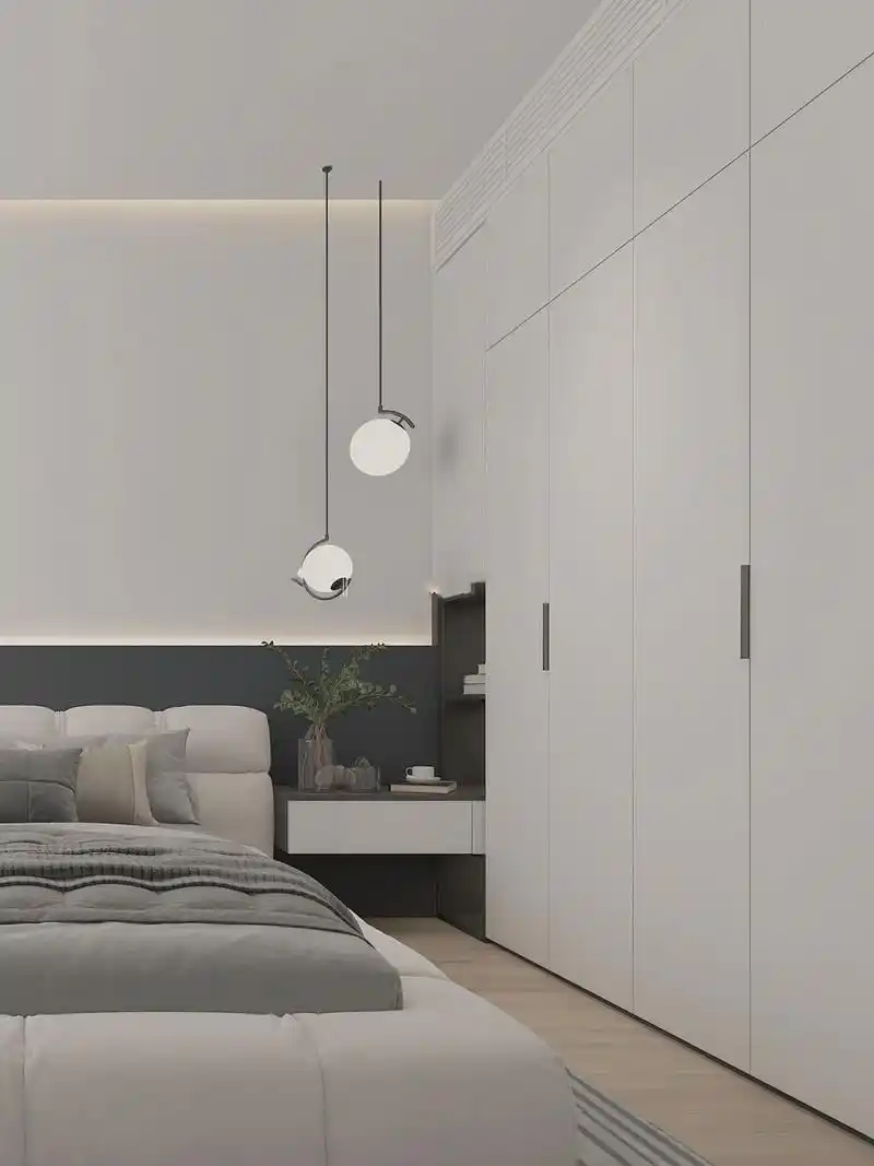 成都全屋定制|极简奶油95衣柜床头柜一体 95 96整墙极简风奶油