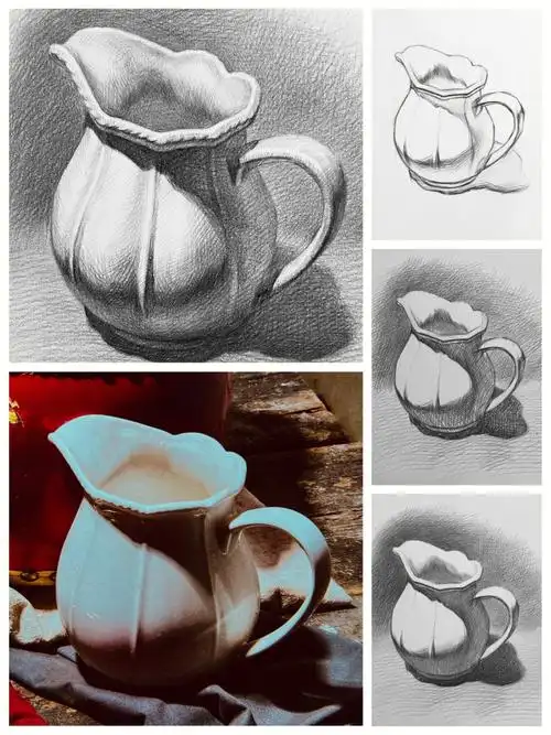 浅色白色罐子水壶素描步骤