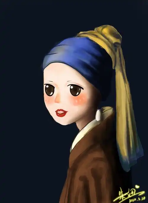 q版带珍珠耳环的少女