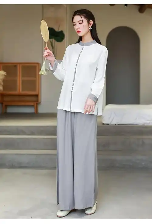 禅服春秋套装棉麻素衣居士服中国风佛系禅意女装大码唐装太极服装