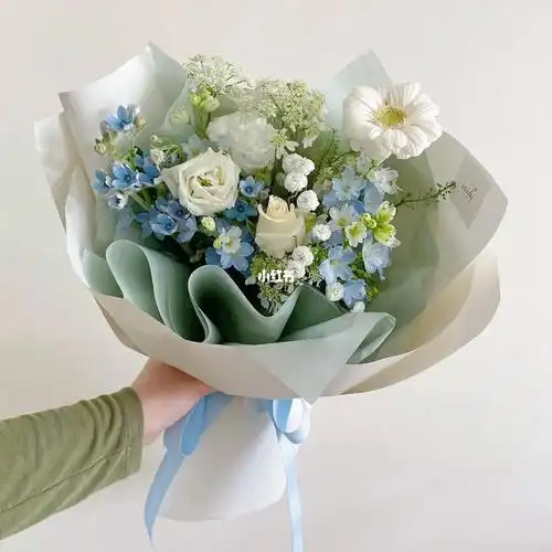 简约花束韩式小清新蓝白色系生日花束