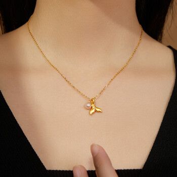 老凤祥金鱼尾吊坠女款余生有你项链美人鱼尾巴珍珠套链生日礼物送s925