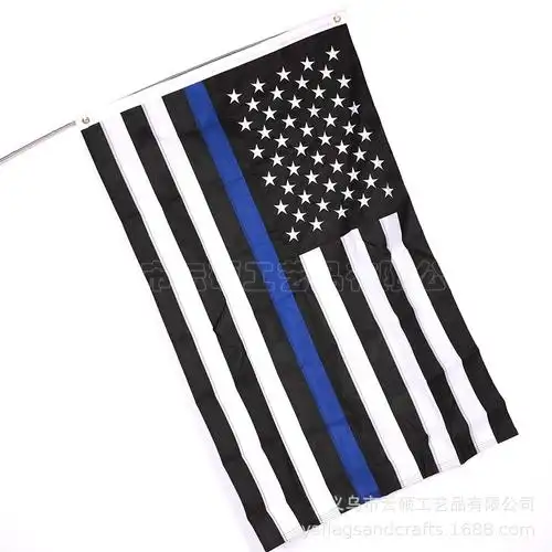 黑白蓝条美国国旗90*150cm 4号蓝条纹美国国旗 绣花美国国旗 现货