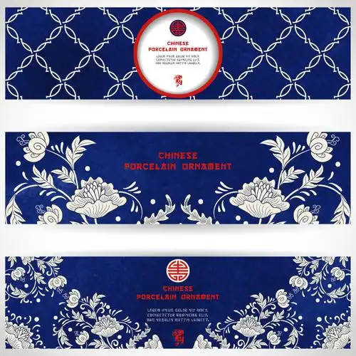 蓝色花纹横幅矢量素材设计模板素材