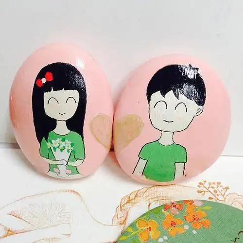 手绘石头 情侣 亲子 送给她/他 包邮哦 一套2枚或3枚石头