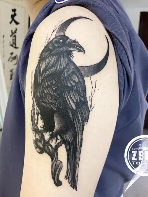 暗黑风乌鸦_纹身图案手稿图片_李祺的纹身作品集