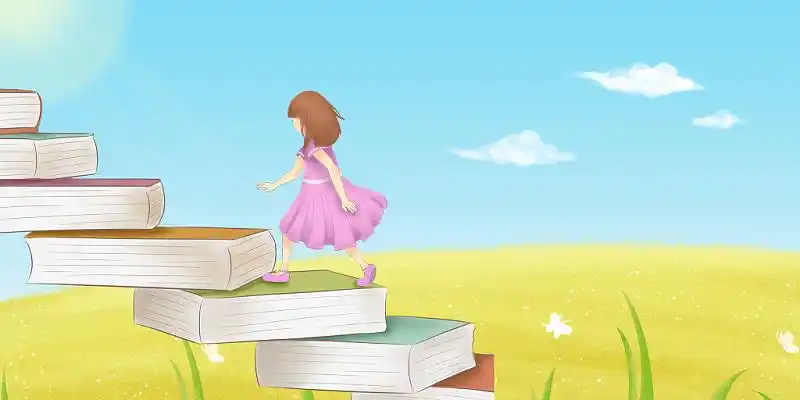 阅读读书世界读书日卡通少儿学习书籍阶梯展板背景