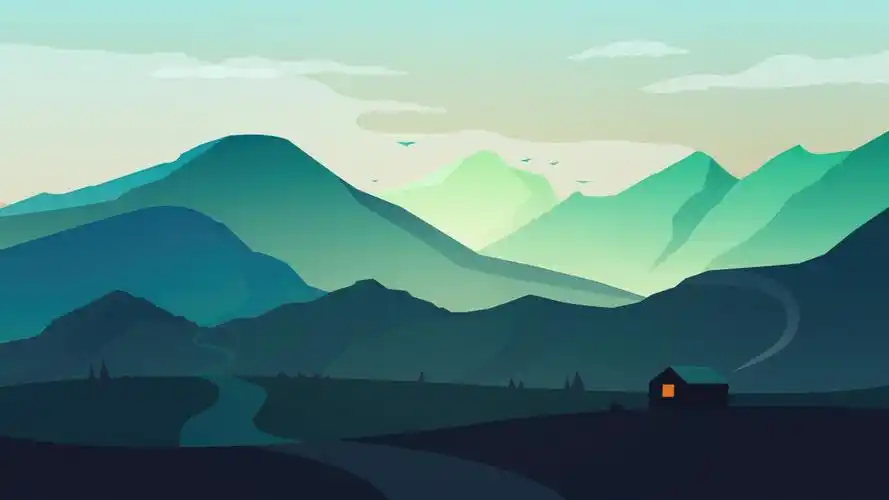 美丽的渐变山房子简约风景4k壁纸