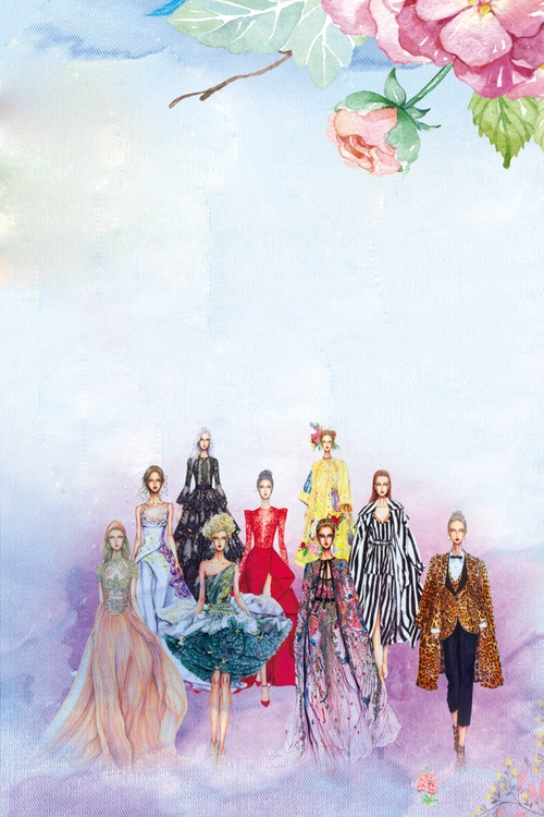水彩风手绘走秀的模特女装海报背景
