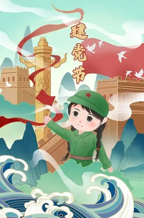 "榜样少年跟党走,红色基因我传承",建党100周年精美创意儿童画