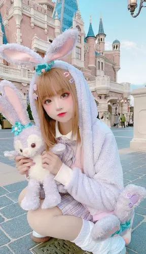 网红美女小柔呆萌可爱迪士尼自拍照图片