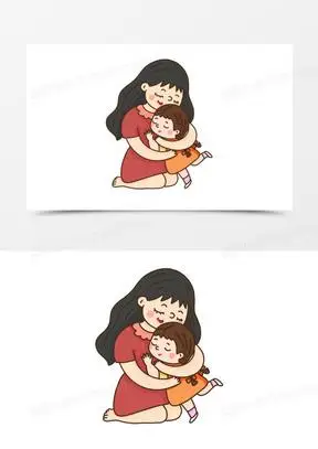 卡通手绘妈妈和女儿相互拥抱免抠元素