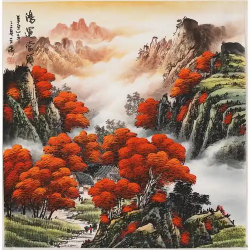 四尺斗方国画泰山旭日东升手绘山水画水墨画办公室装饰画国画