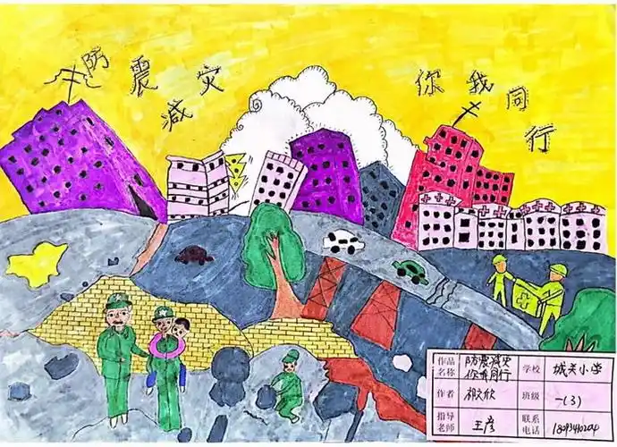 防震减灾绘画图片简单漂亮