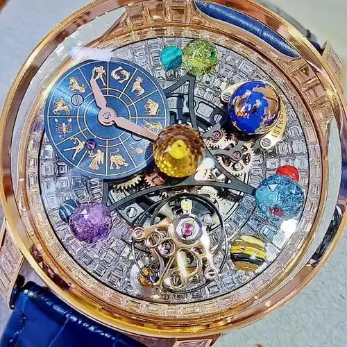 新款jacobco捷克豹solar玫瑰金t钻434mm十二星座版天体陀飞轮自动机械